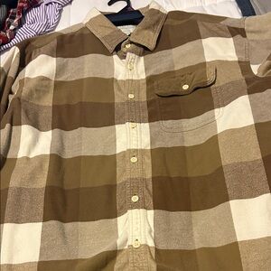 American Eagle Outfitters Tan and Brown Plaid Shirt